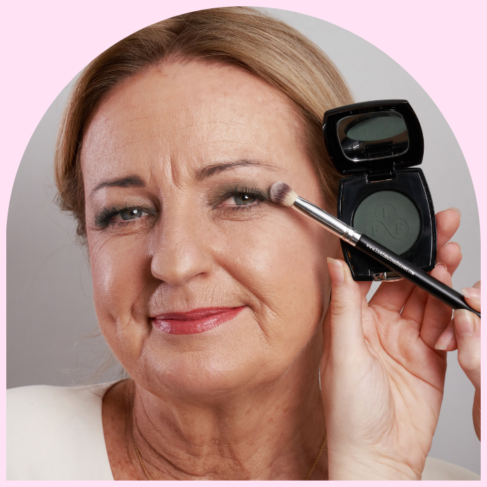 Sweep a light shade of eyeshadow all over your lids with Brush 7