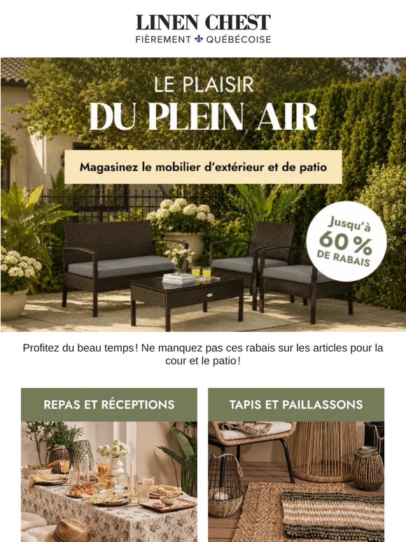 ☀️-60 % sur l'extérieur et le patio