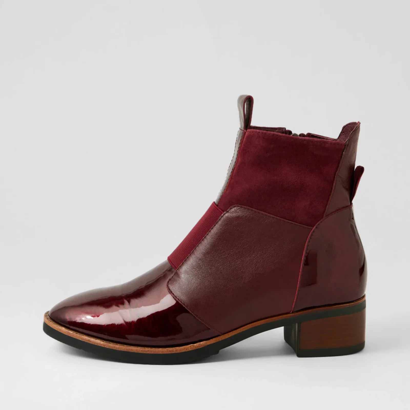 Image of Traigs Burgundy Mix Leather Ankle Boots