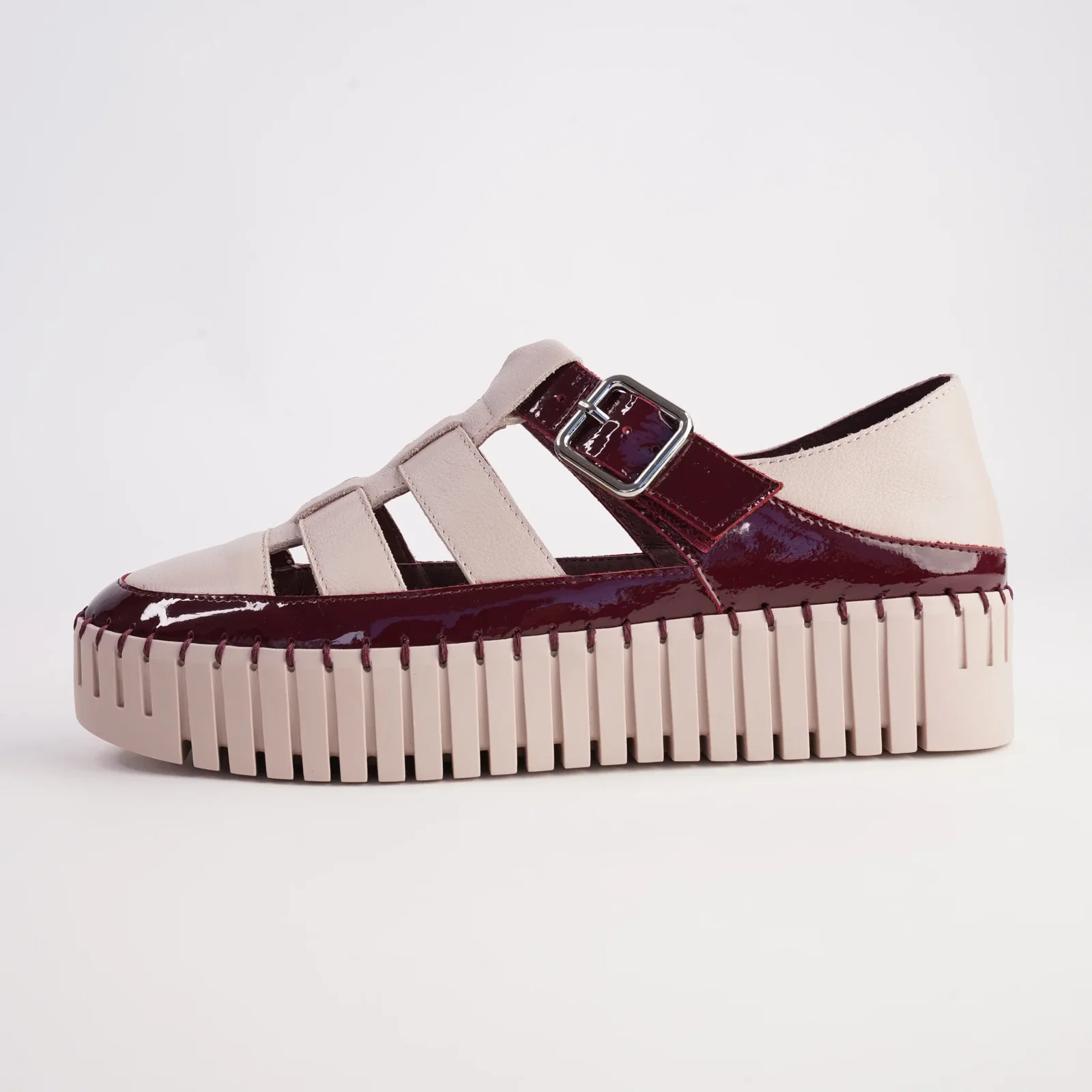 Image of Baytown Burgundy Patent/ Nude Leather Sneakers