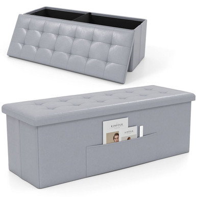 43" Folding Storage Ottoman Bench with Side Pocket Storage