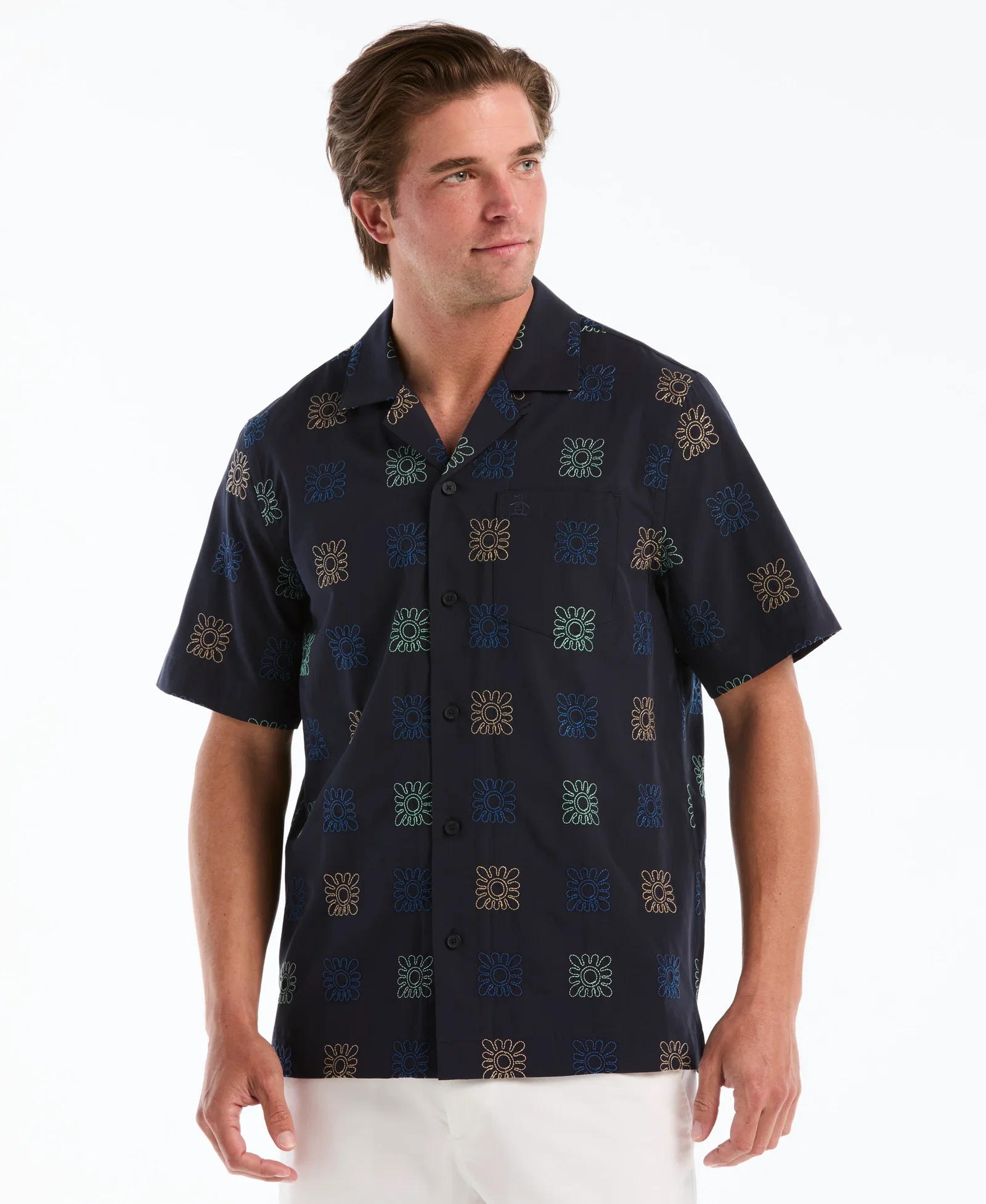 Image of Embroidered Button-Up Camp Shirt