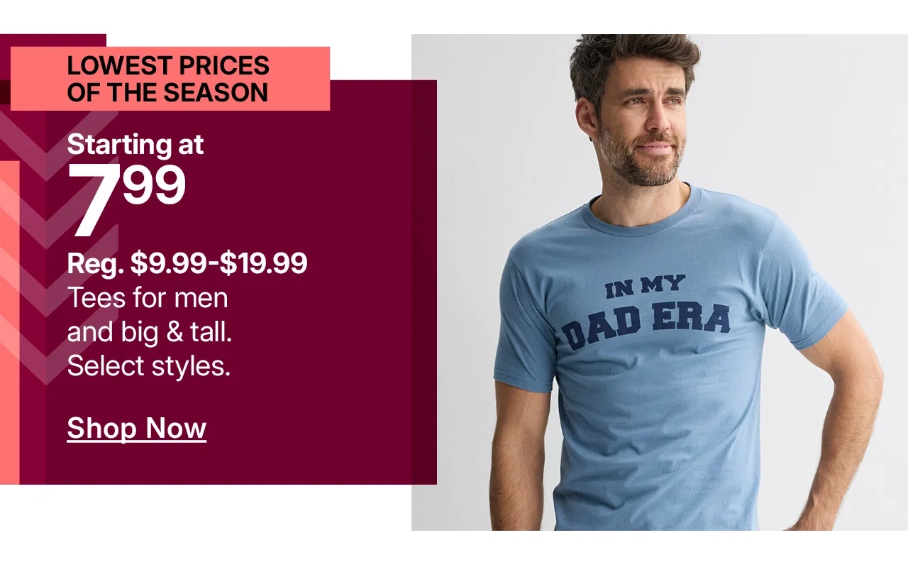 starting at $7.99 tees for men