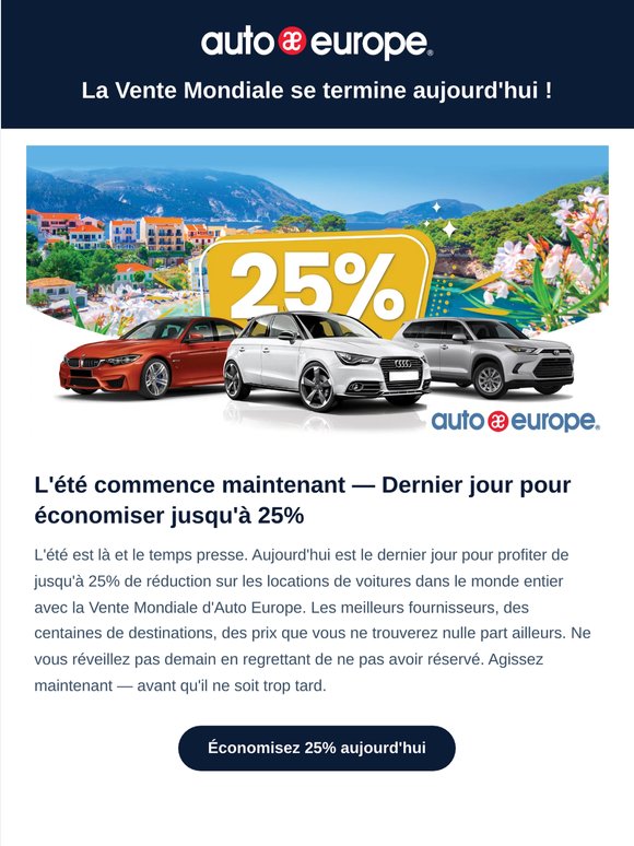 Dernier jour : Vente Mondiale + Europcar — Jusqu'à 25% de réduction se termine ce soir