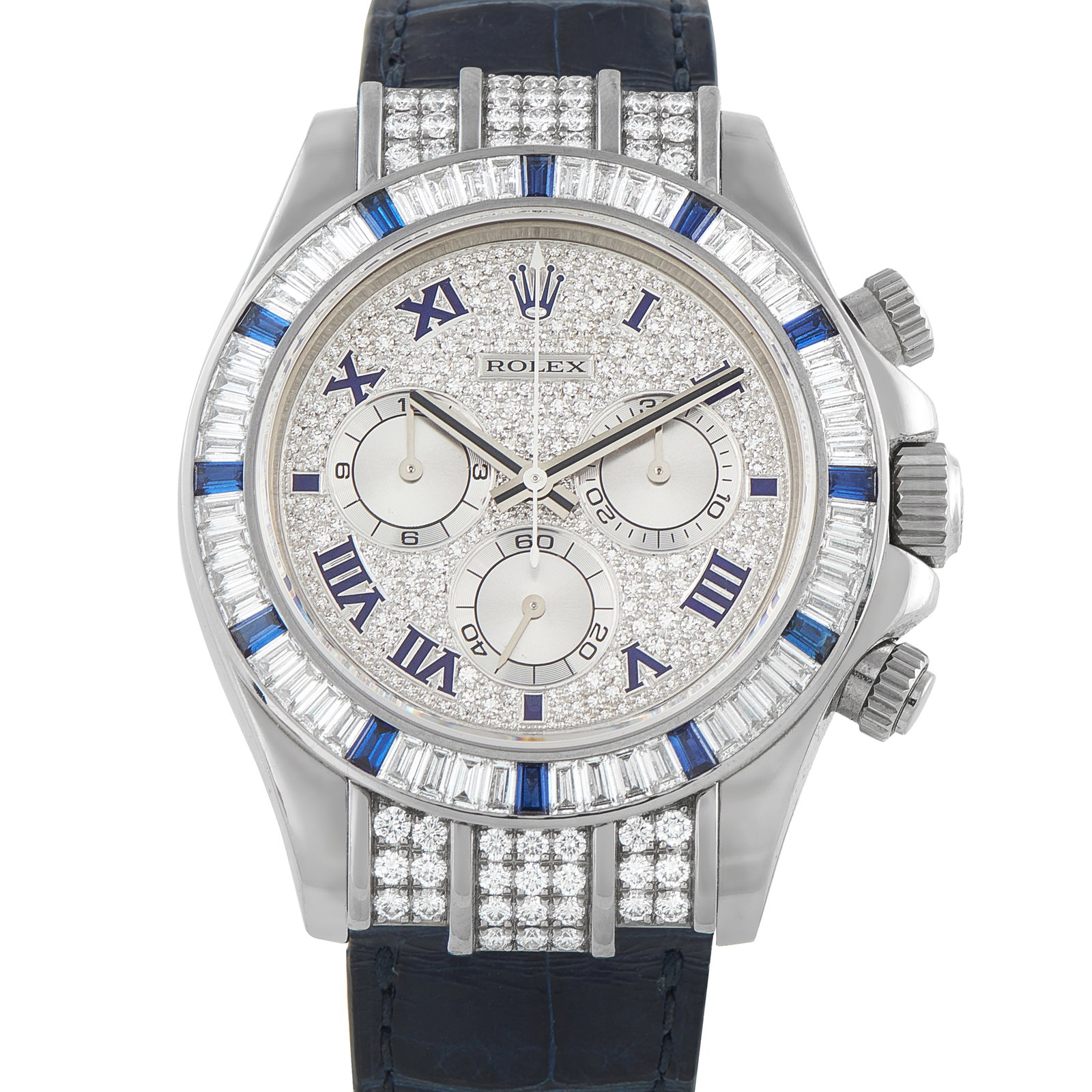 Rolex Daytona Diamond and Sapphire Bezel White Gold Watch 116599