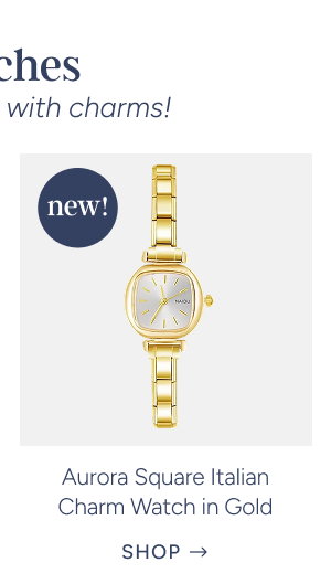 aurora square italian charm watch in gold
