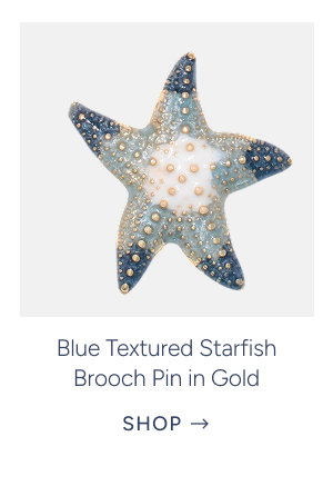 blue textured starfish brooch pin gold