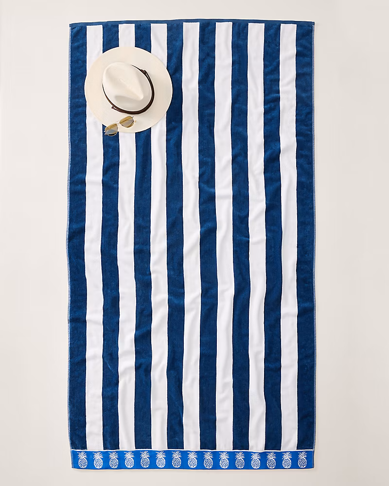 Image of Bahama Cabana Navy Woven Oversized Beach Towel