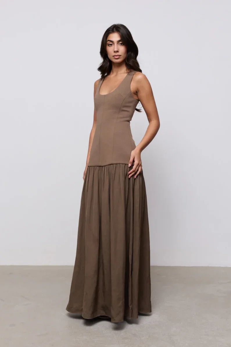 Image of Linen Mix Dropped Waist Maxi Dress