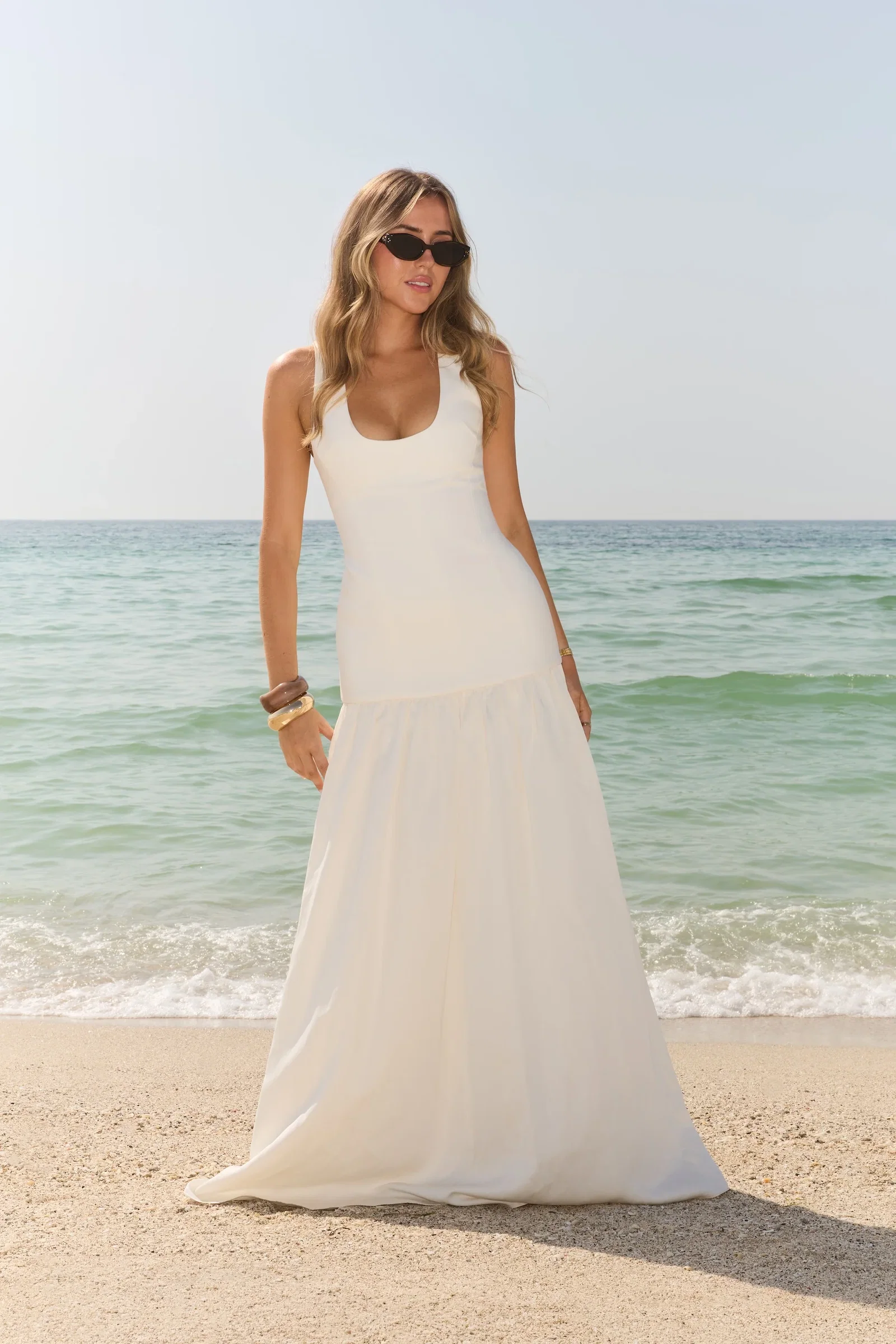 Image of Linen Mix Dropped Waist Maxi Dress