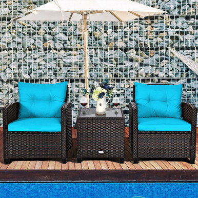 3-Piece Rattan Patio Furniture Set with Large CushionsProduct Image