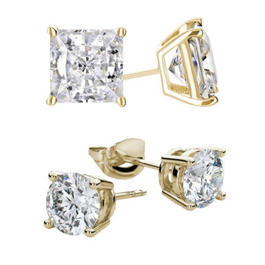 18K Gold-Plated Round- and Princess-Cut Stud Earring Set (2-Pair)