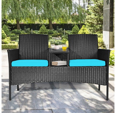 Rattan Conversation Loveseat with Glass Top TableProduct Image