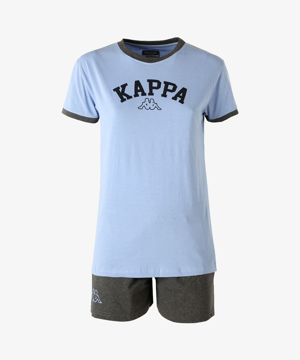 Kappa light-blue ringer T-shirt with dark-grey trim and matching dark-grey shorts loungewear set
