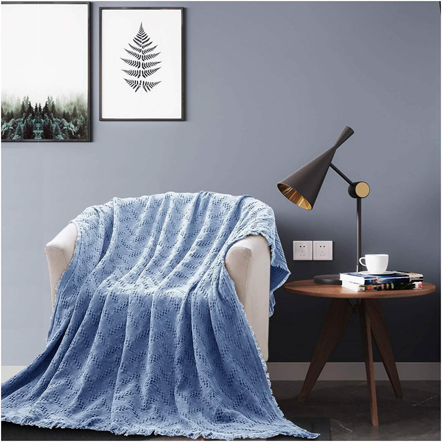 Image of Kasentex 100% Cotton Soft Knitted Throw Blanket, Room Decor, Graduation Gifts, Fathers Day Gift, Mom Gift