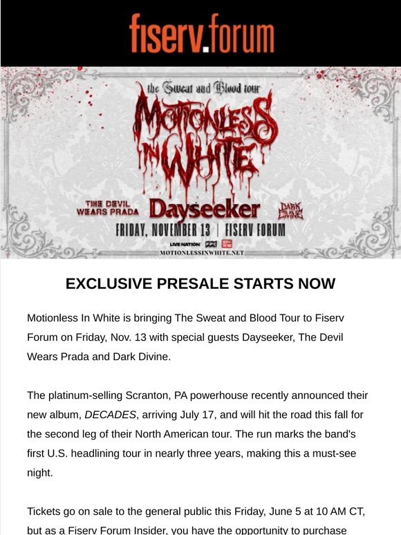 Exclusive Presale Starts Now: Motionless In White