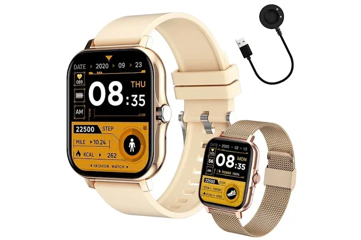 FitPro Smart Klokke med 2 Armbånd - Måler Puls, Blodtrykk, Søvn og Bevegelse - Gull
