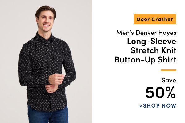Door Crasher Men's Denver Hayes Long Sleeve Stretch Knit Button Up Shirt Save 50%