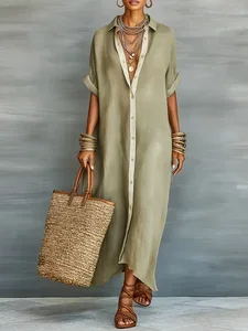 Image of Casual Colorblock Relaxed Maxi Shirt Dress