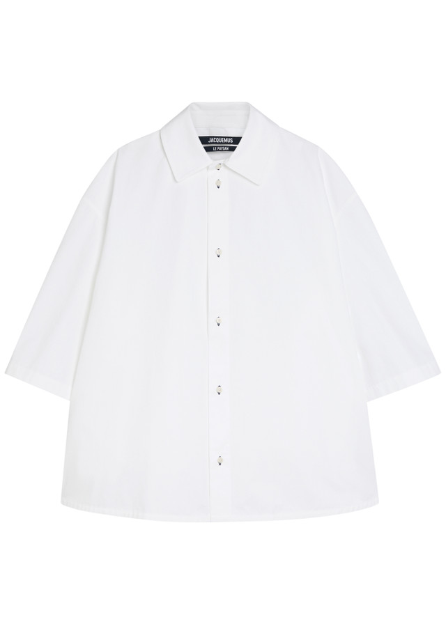 JACQUEMUS La Chemise Triangle logo-embroidered cotton-poplin shirt
