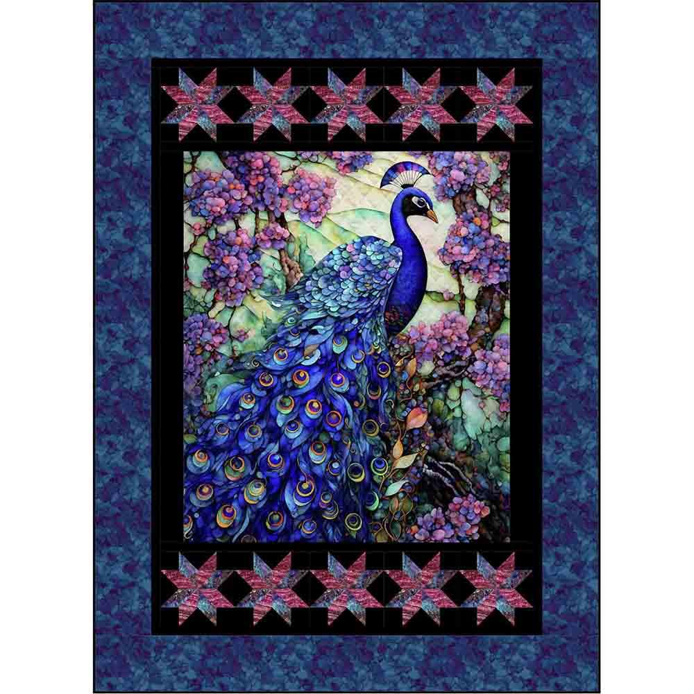 Image of Peacock and Stars - Castilleja Cotton - Peacock In The Garden by Peggy Collins - Camelot Fabrics - Panel Quilt Kit