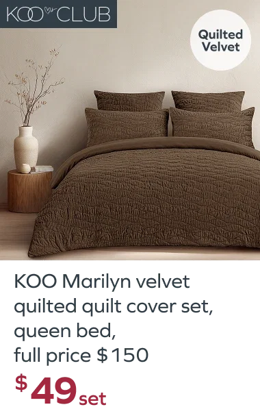 KOO Marilyn velvet quilted quilt cover set, queen bed, full price $150, $49set