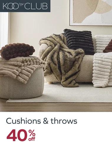 Club price 40% off Cushions & throws