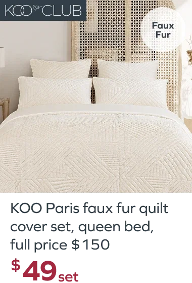 KOO Paris faux fur quilt cover set, queen bed, full price $150, $59set