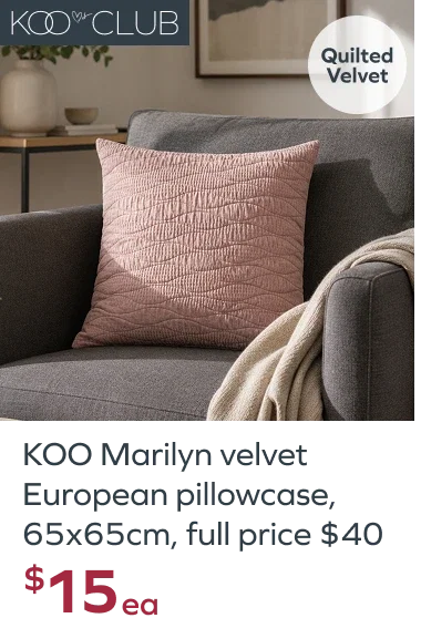 KOO Marilyn velvet European pillowcase, 65x65cm, full price $40, $15ea