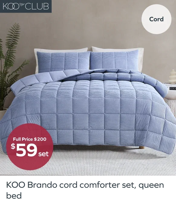 KOO Brando cord comforter set, queen bed, full price $200, $69set