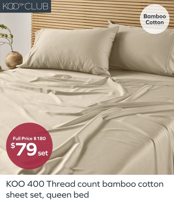 KOO 400 Thread count cotton sheet set, queen bed, full price $160, $79set