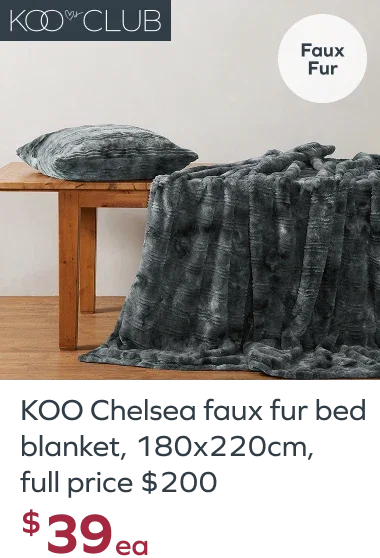 KOO Chelsea faux fur throw, 180x220cm, full price $200, $39ea