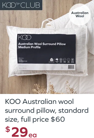 KOO Australian wool surround sound pillow, standard size, full price $60, $30ea