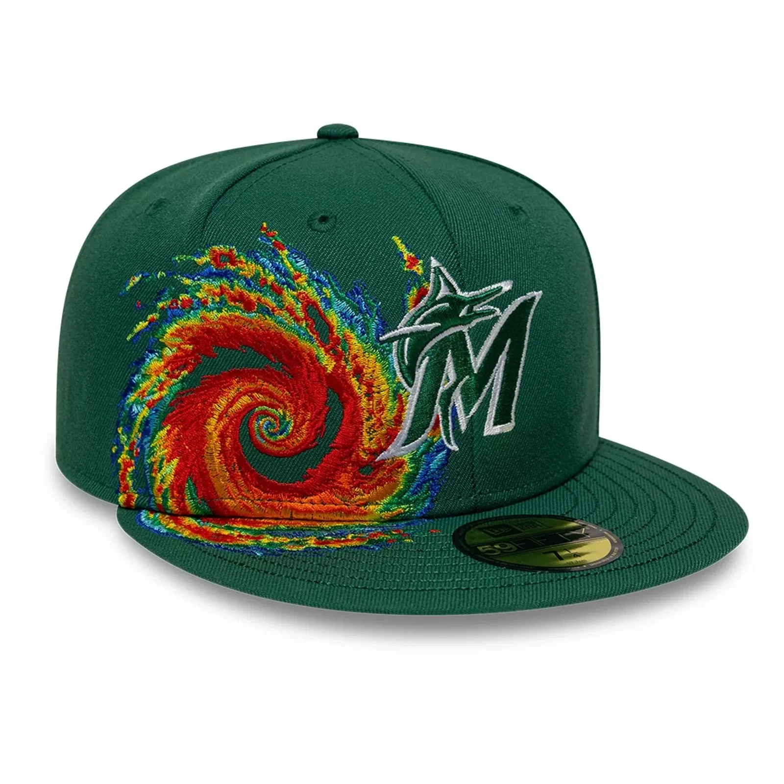 Image of Miami Marlins MLB Storm Pattern Dark Green 59FIFTY Fitted Cap