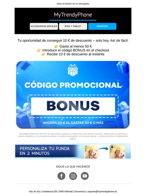 Termina hoy: Consigue 10 € de descuento en tu pedido 🎁