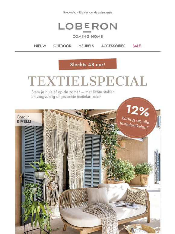 Slechts 48 uur⚡12% korting op alle textielartikelen
