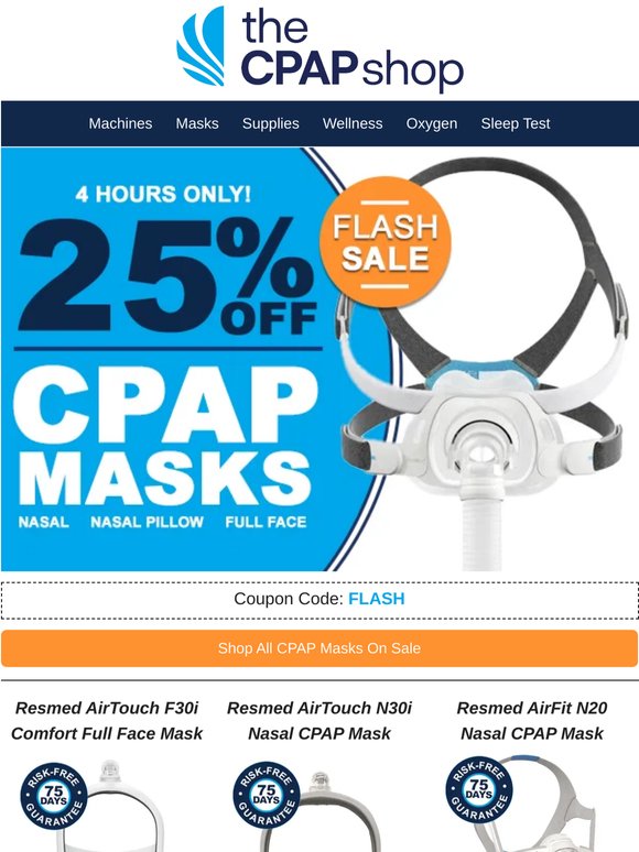 4-Hour Flash Sale!⚡25% Off ALL Resmed CPAP Masks (Code: FLASH)