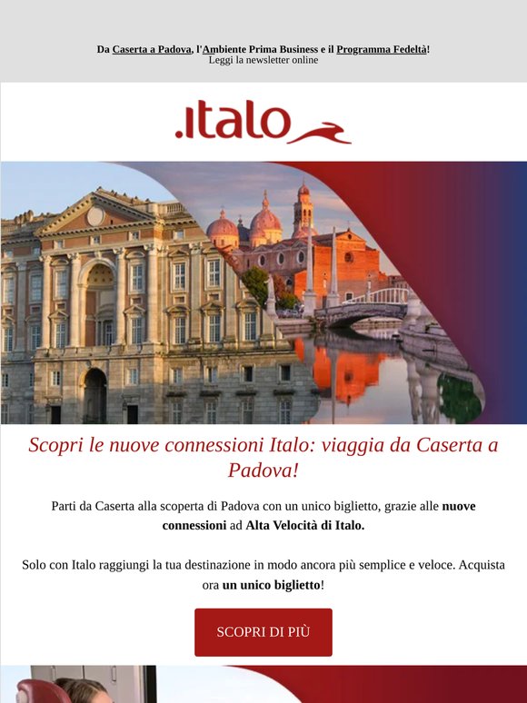 Caserta–Padova con Italo: viaggia con un solo biglietto!