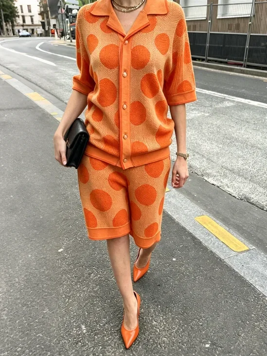 Image of Casual Polka Dots Shawl Collar Loosen Knit Top