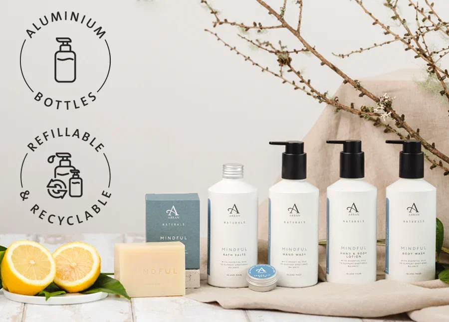 a range of ARRAN Naturals in aluminium bottles