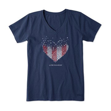 Life is Good Womens Heart Stars and Stripes Crusher Knit Tee