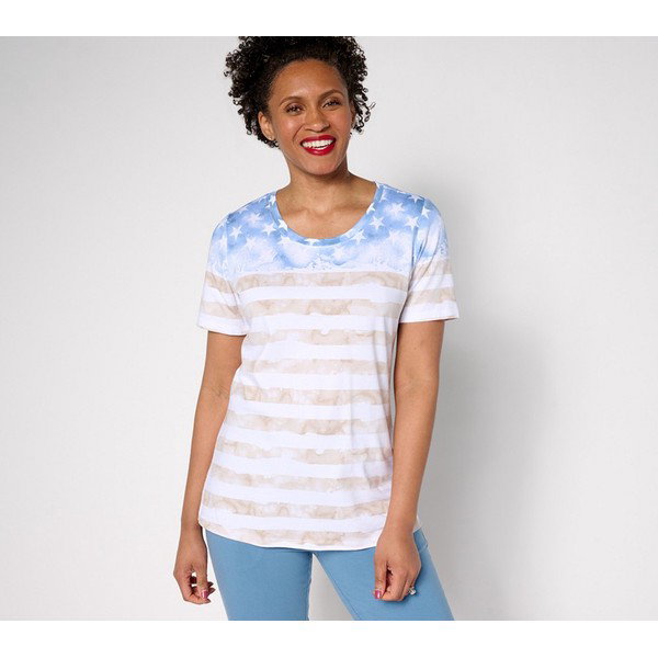 Denim & Co. Americana Favorite Jersey Short Sleeve Scoop Neck Top