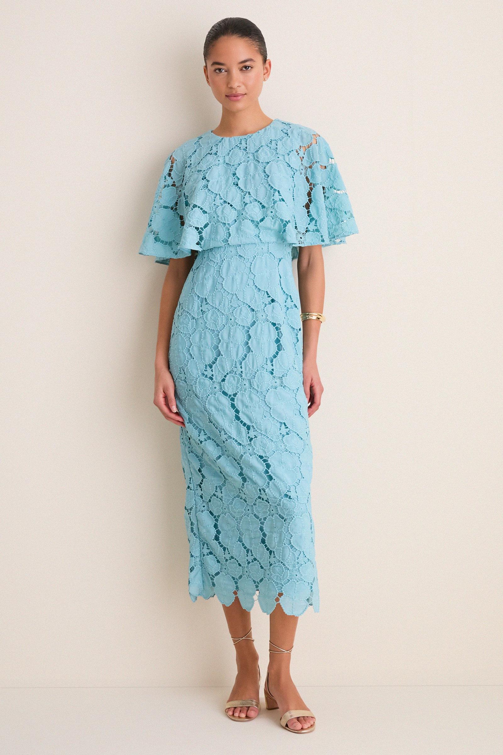 Image of Cameo Blue Eyelet Cape Leah Dress
