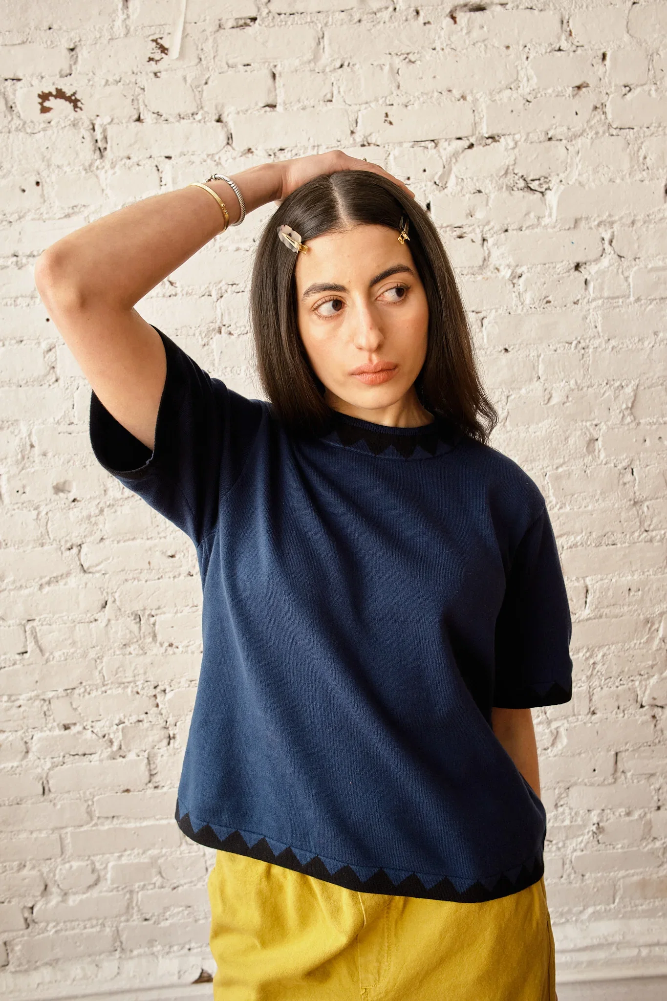 Image of Sawyer Zig Zag Sweater Tee - Navy/Black