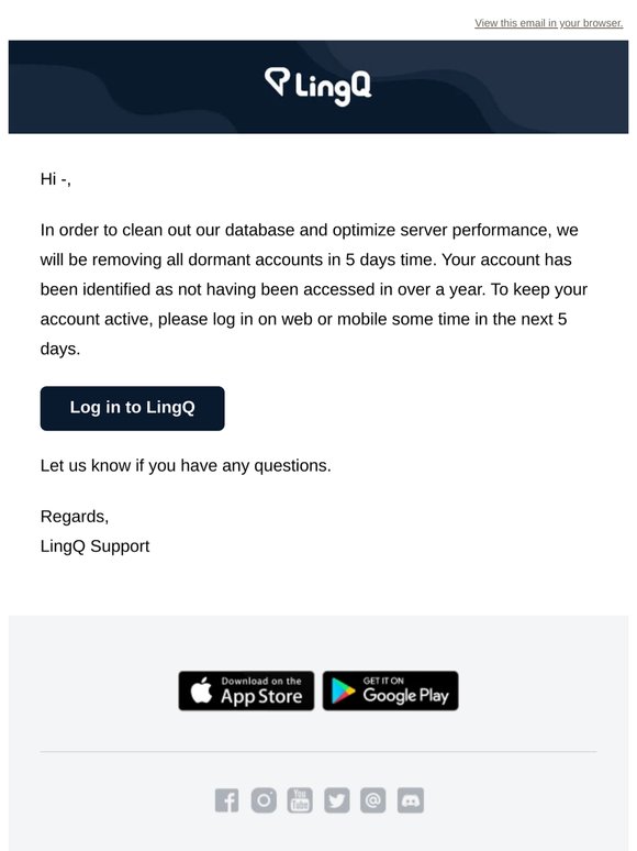 Your account will be deleted in 5 days