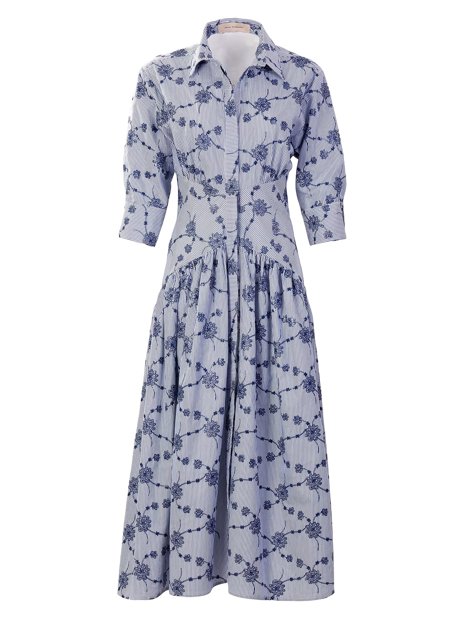 Silvia Tcherassi Indy Floral-Embroidered Cotton-Blend Midi-Shirtdress