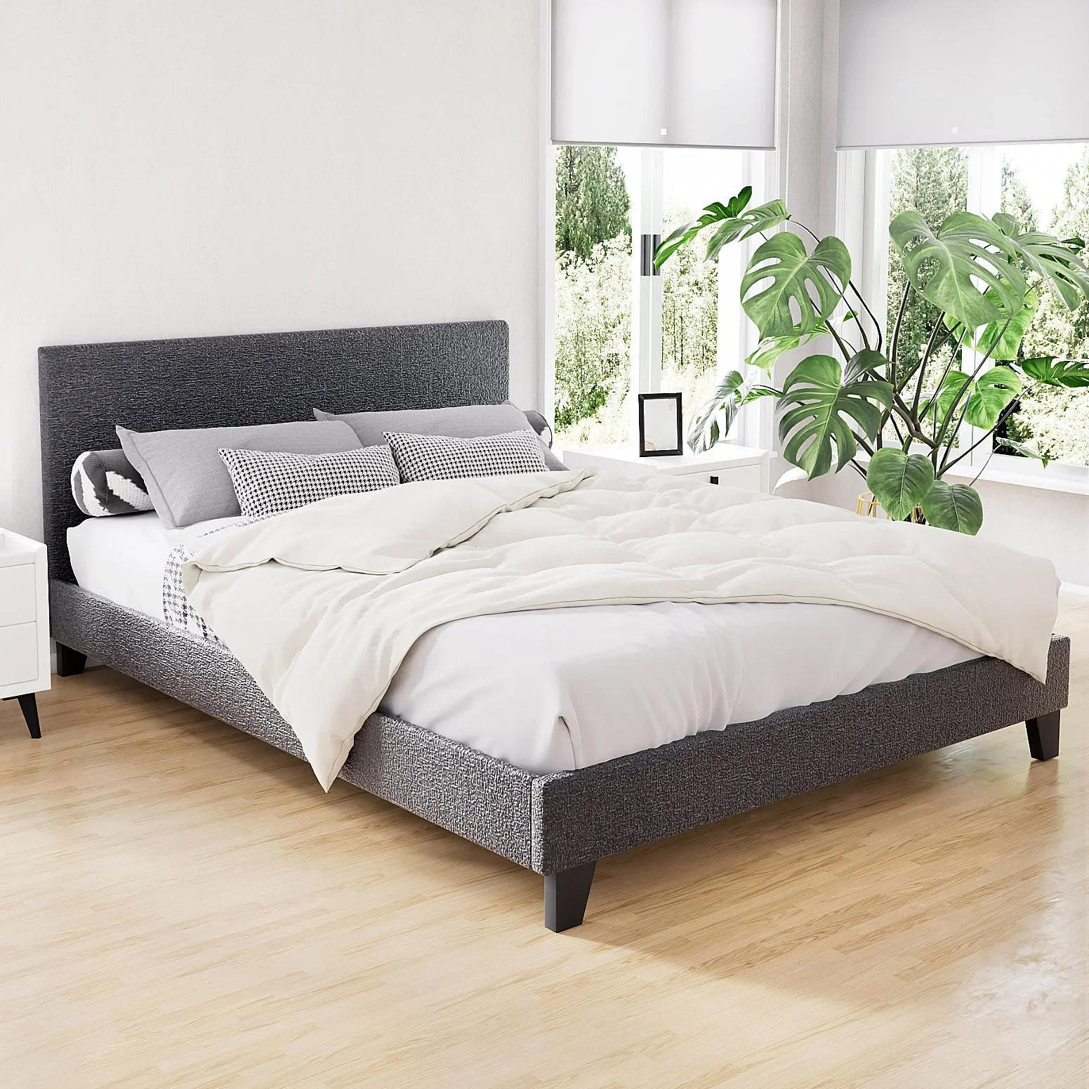Image of Saturn Bed & Mattress Package with 34cm Black Mattress - Charcoal Queen