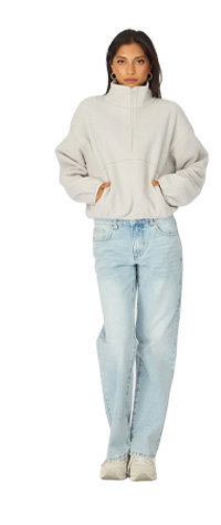 Grey Oversized Fit Long Sleeve Fleece Sweater