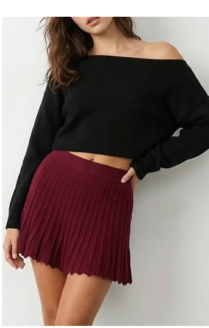 Red Knit Skort Skirt High Waisted Shorts Pleated