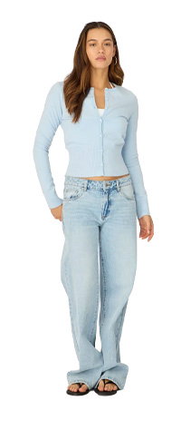 Blue Fitted Cardigan Long Sleeve Crew Neck